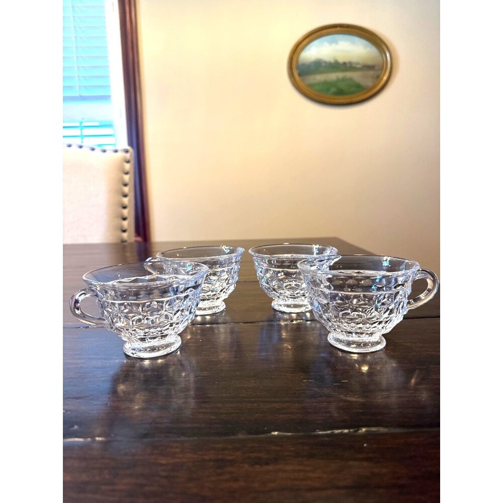 Set of 4 Vintage Fostoria American Clear Footed Punch Cups Cubist Pattern